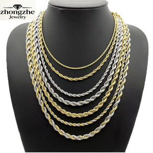 Collier Corde <span class=keywords><strong>Prix</strong></span> Usine Pas Cher Chaîne Torsadée Mode <span class=keywords><strong>en</strong></span> Acier Inoxydable Plaqué <span class=keywords><strong>Or</strong></span> 18 carats pour Homme - Product Image 1