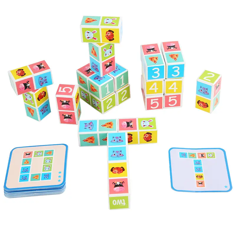 Jouets éducatifs du cerveau, blocs de construction assortis à des motifs, jeu, blocs de construction du cerveau et carte assortis, jouet en bois puissant