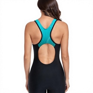 Men's Modest One Piece Boyleg Swimwear Color Block <b>Athletic</b> Swimsuit Front Custom Brand for Swimming Training Private Label - Product Image 2