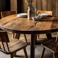 Amerikanischer Landhausstil Massivholz Runder Esstisch mit Klappbarem Verstecktem Stauraum & Drehplatte Antikes Vintage-Design für 6 Personen