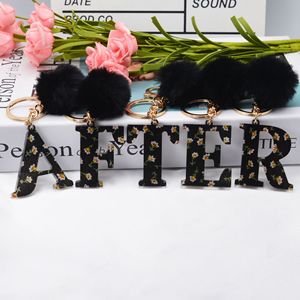 Acrylique <span class=keywords><strong>noir</strong></span> imprimé 26 <span class=keywords><strong>porte</strong></span>-clés lettre anglaise A-Z rétro motif résine pendentif <span class=keywords><strong>porte</strong></span>-clés avec <span class=keywords><strong>porte</strong></span>-clés <span class=keywords><strong>pompon</strong></span> femmes sac breloques - Product Image 1