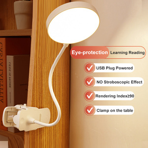 Pince sur lampe de bureau prise USB Protection des yeux 360 ° col de cygne Flexible CRI>90 étagère maison bureau dortoir étude lecture Clip Table lumière - Product Image 3