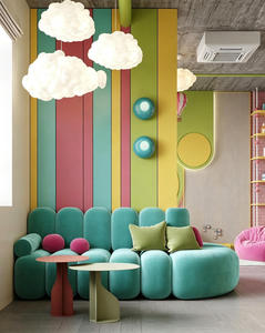 Conception d'intérieur personnalisée pour salon de coiffure pour enfants avec mobilier en contreplaqué MDF, comptoirs incurvés, chaises pour enfants, aménagement commercial coloré, OEM - Product Image 6