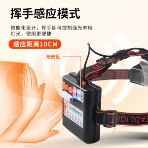 Linterna Frontal LED Recargable de 2000 mAh con Sensor de Movimiento, Alcance de 300-499 m, Banda Ajustable para la Cabeza y Cable de Carga - Product Image 3