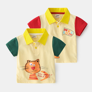 Boys' Summer Polo Shirt With Short Sleeves and Animal Print Lapel Pure Cotton From China Supplier - Product Image 1