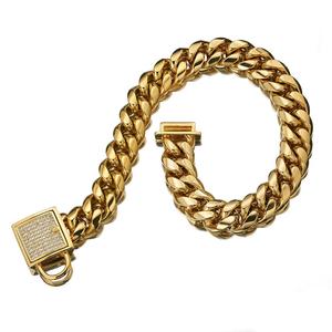 Haustier Schmuck Zirkon Bling Schnalle 14mm Edelstahl Gold kubanische Kette Hunde halsband - Product Image 2