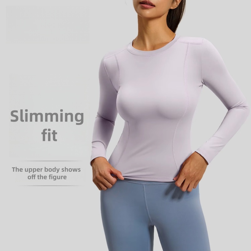 Women's Crewneck Slim-fit Tight Long-sleeved Yoga Clothes Top Running Fitness Sports T-shirt