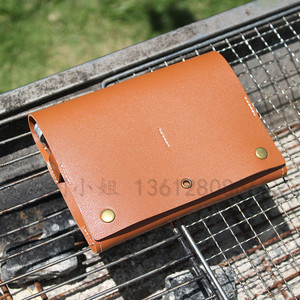Outdoor camping leather condiment bottle storage bag, includes 6 glass condiment bottles and a <b>BBQ</b> bag. - Product Image 2