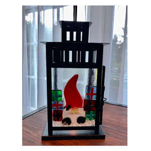 Lanterne à bougie en verre fusionné suspendue Lumières de fée Père Noël Fusing Lanterne en verre teinté Art fait à la main Bougeoirs en verre fusionné - Product Image 1