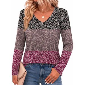 Blusa de manga larga con cuello en V para mujer, estampado floral, informal, para el trabajo, camisa de popelina elástica, tallas S a 3XL - Product Image 2
