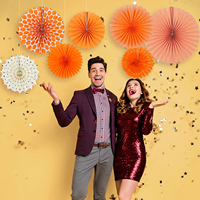Vente en gros de fournitures de fête de Thanksgiving de mariage d'anniversaire orange 7 pièces ventilateur en papier de soie ventilateurs suspendus décoration de fête