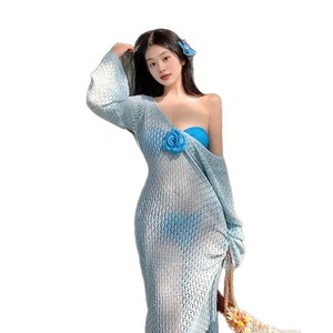 ชุดคลุมว่ายน้ำไบย่าไทย กระโปรงยาว ชุดสามชิ้น เอวยางยืด สายคล้องคอ สีพื้น ลายดอกไม้ ชุดใส่ไปเที่ยวชายหาด - Product Image 5