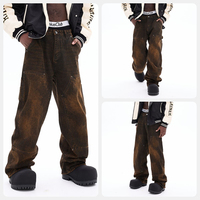 Pantalon de travail vintage marron tendance, durable et robuste, avec un design patchwork de style Wasteland haut de gamme.
