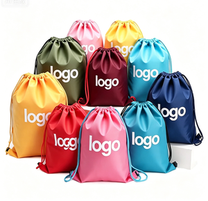 Custom Logo Nylon Polyester <b>Drawstring</b> <b>Backpack</b> Waterproof Gym Bag Black Sports Pocket Promotion Item Customizable Logo - Product Image 1