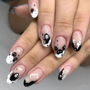 <span class=keywords><strong>Faux</strong></span> ongles amusants d'Halloween, style français, amovibles, couverture complète, pointes d'ongles en <span class=keywords><strong>plastique</strong></span>, 24 pièces pour ongles à presser - Product Image 4