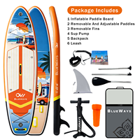Planche à pagaie gonflable Premium 11 pieds x 33 pouces avec imprimé café rétro et pompe, BLUEWAYS Golden Hour SUP pour inspirations océaniques
