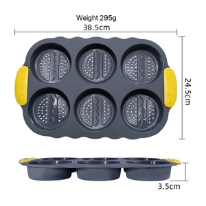 <span class=keywords><strong>Moule</strong></span> à hamburger <span class=keywords><strong>en</strong></span> silicone antiadhésif, 6 compartiments, outil de cuisson du pain, résistant à la chaleur, compatible four et lave-vaisselle, outils modernes et simples - Product Image 4