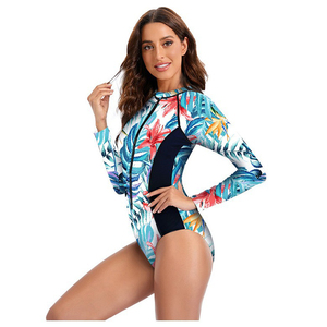 Upf 50+ Custom One Piece Uv Protection Surfier Printed Swimwear Recyclable Long Sleeve <strong>Zip</strong> <strong>up</strong> Women <strong>Swimsuit</strong> - Product Image 4