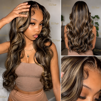 Perruque Super Double Drawn sans colle, cheveux humains, 28 pouces, ondulée, avec mèches, dentelle HD 13x4, couleur 4/27
