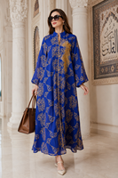 Robe longue maxi à col montant et manches bouffantes en fil doré avec ceinture, Abaya brodée pour femme, idéale pour l'Aïd, les vacances et les banquets