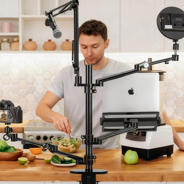 10\" LED Ring Light Desktop Live Stand Set 12-17'' Laptop/17-32'' Monitor/7-13 Tablet/3.5'' 5-in-1 Microphone Mount Acrylic