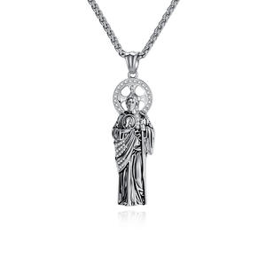 St. Jude Necklace <b>Titanium</b> Steel Gold Plated Religious Pendant Unisex Jewelry - Product Image 1