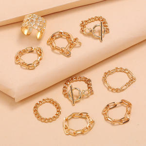 Punk Style Gold Plated Chain <b>Rings</b> Set Unisex Fashion Jewelry For Daily Party Wear - Product Image 2