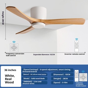 Ventilateur de plafond à aspiration en bois massif, design nordique, à profil bas, avec télécommande, 36-56 pouces, pour salon - Product Image 6