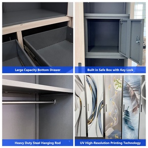 Moderno <span class=keywords><strong>armario</strong></span> de 4 puertas Transferencia de grano de madera dormitorio Simple almacenamiento <span class=keywords><strong>armario</strong></span> de Metal acero China diseño hierro <span class=keywords><strong>espejo</strong></span> sala de estar - Product Image 3