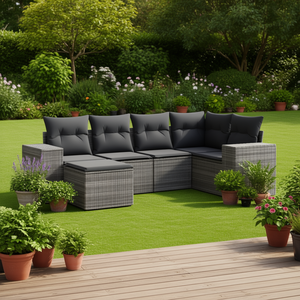 Set Divano da Giardino Moderno in Rattan 6 Posti Arredamento Esterno Grigio Scuro Design Contemporaneo - Product Image 2