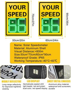 Indicateur de vitesse radar portable - Panneau de signalisation routière solaire haute visibilité pour le contrôle de la vitesse et la régulation du <span class=keywords><strong>trafic</strong></span> - Product Image 4