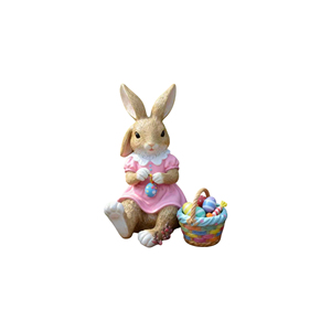 Figura <span class=keywords><strong>de</strong></span> Conejito <span class=keywords><strong>de</strong></span> Pascua con Vestido Rosa - Regalo Personalizado <span class=keywords><strong>de</strong></span> Poliresina, Conejo Hecho a Mano con Cesta <span class=keywords><strong>de</strong></span> <span class=keywords><strong>Huevos</strong></span> para Decoración Rústica y Divertida - Product Image 4