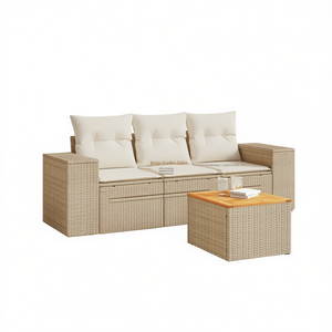 Conjunto de Sofá de Jardín Beige de 3 Plazas, Muebles de Ratán para Exteriores, Resistentes a la Intemperie, Diseño Contemporáneo - Product Image 1