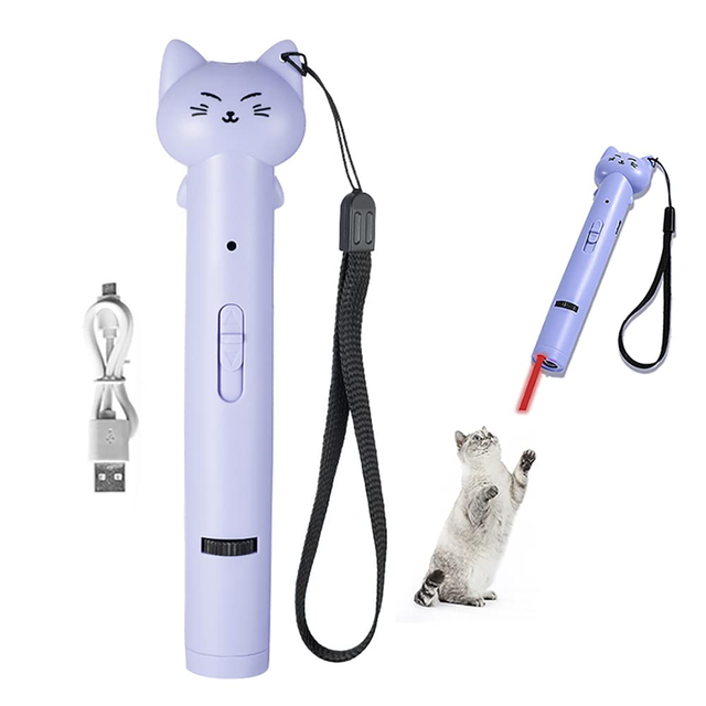 Interactive USB Rechargeable Plastic Lovely Cat Laser Toy Teaser Wand with New Design Shape and Multiple Patterns