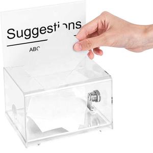 Caja de colección de tarjetas de visita acrílicas, caja de votación, caja de opinión pública que se puede insertar con folleto y cerradura - Product Image 3