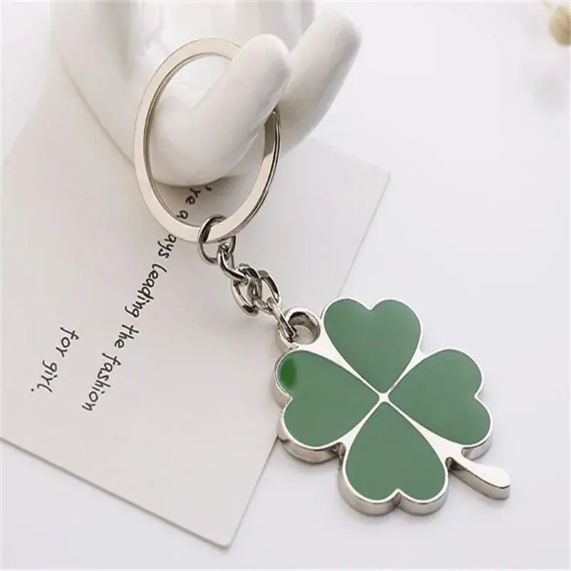 Stainless Green Leaf Keychain Fashion Creative Beautiful Four Leaf Clover Steel Lucky Key Chain Jewelry