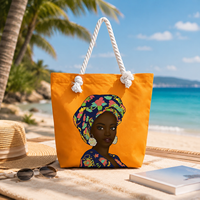 Sac fourre-tout en toile imprimé fille afro-américaine, grande capacité, fermeture éclair, sac à main portable tendance, vente en gros