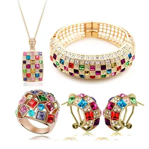 Оптовая продажа, ювелирные наборы DAIHE с разноцветными кристаллами, серьги, браслет, ожерелье, австрийские кристаллы