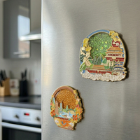 Aimant de réfrigérateur en sable mouvant métallique, Souvenir touristique culturel et créatif de la ville de Lijiang, Décoration d'intérieur personnalisable DIY, Vente en gros