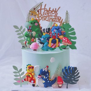 Forest Dinosaur Cake Toppers Soft Vinyl Cute Figurines Birthday Decoration For Children And Babies Round Handmade Die Cutting - Product Image 1