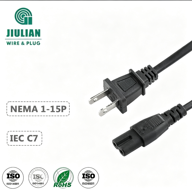 American Standard Approved NEMA 1-15P 125V USA Canada 2 Pin Plug NISPT 18AWG*6FT Extension Cable Figure 8 IEC C7 AC Power Cord