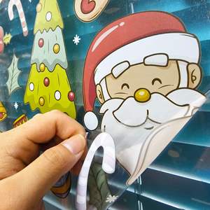 Autocollants de fenêtre de Noël, décorations élégantes pour les magasins de centres commerciaux, atmosphère de Noël, chapeau de Noël, cornes de renne pour la vitrine - Product Image 1