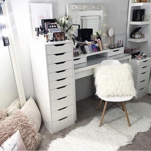 Juego de tocador de maquillaje con luz LED de diseño Simple moderno, taburete de mesa de tocador de madera personalizable, espejo de cajón para aplicación en dormitorio - Product Image 3