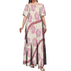 Vestido Plisado de Manga Corta con Hombros Descubiertos, Estilo Samoano Malu, Talla Grande 7XL, Casual de Negocios, Venta al Por Mayor - Product Image 3