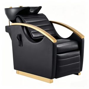 Fauteuil de lavage en cuir PU gris clair avec repose-pieds réglable, unité de lavage de salon traditionnelle, logo personnalisé - Product Image 4