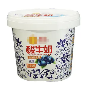 Make in china High quality Custom Logo in mold labeling 1L oval plastic Yogurt Pail with Locking Lid