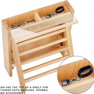 Porte-cravates mural en bois pour hommes, organisateur de cravates, support de rangement pour chambre à coucher, sans perçage, finition hêtre, forme rectangulaire - Product Image 4
