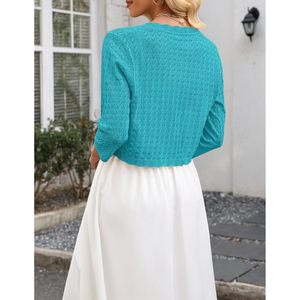 Bolero de mujer, cárdigan corto de ganchillo, manga 3/4, ligero, tejido, cárdigan de verano para vestido, estilo casual - Product Image 5