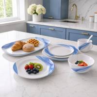 Service de vaisselle en mélamine à motif encre bleue, assiettes et bols bleus et blancs, vaisselle de qualité alimentaire incassable, vente en gros, exportation Chine