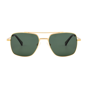 Gold Frame Rectangle Pilot <b>Sunglasses</b> with Green Lenses UV400 Protection Unisex Adult Outdoors - Product Image 1